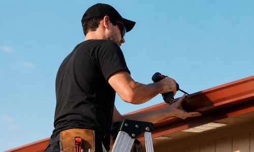 main-holding-drill-repairing-guttering-on-a-house